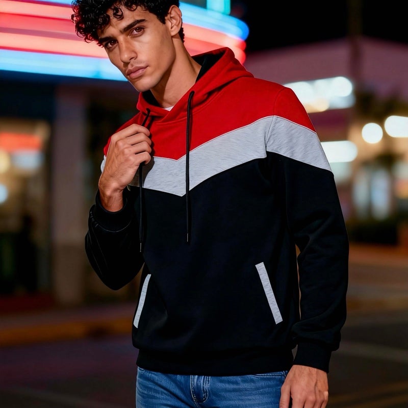 Mooncolour Mens Novelty Color Block Hoodies Cozy Sport Autumn Outwear 0163_black US Medium - Image 2